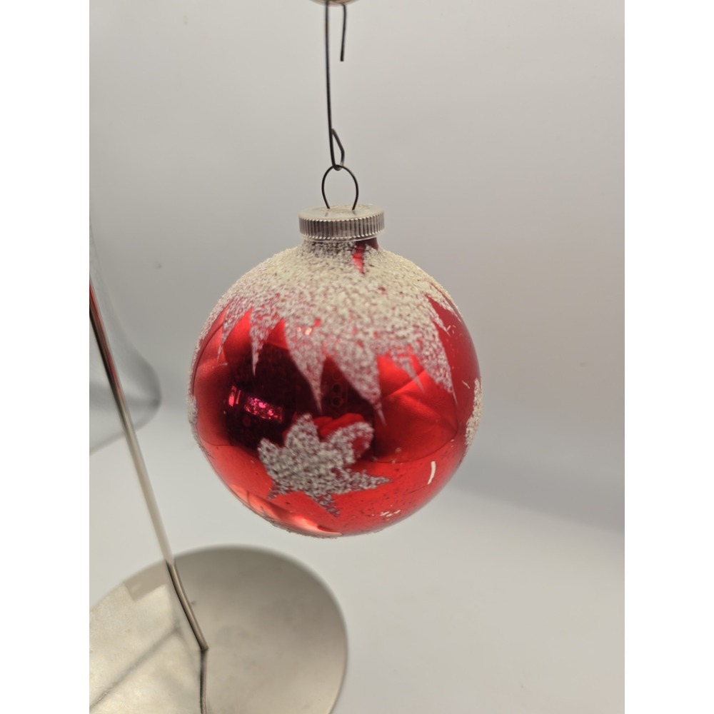 Vintage Glossy Red White Mica Glitter Shiny Brite Star Glass Christmas Ornament!